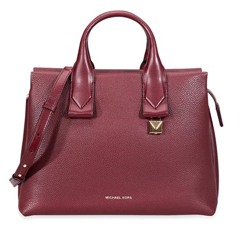 rollins large pebbled leather satchel by michael kors oxblood|Michael Kors Rollins Large Pebbled Leather Satchel.